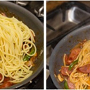 Spaghetti xào xúc xích